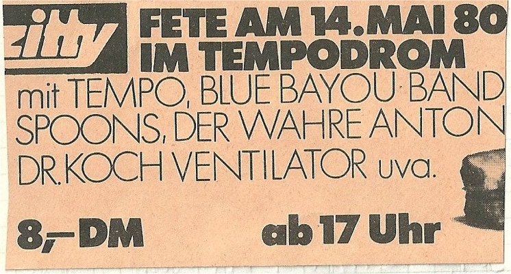 Eintrittskarte zur Fete im Tempodrom am 14. Mai 1980