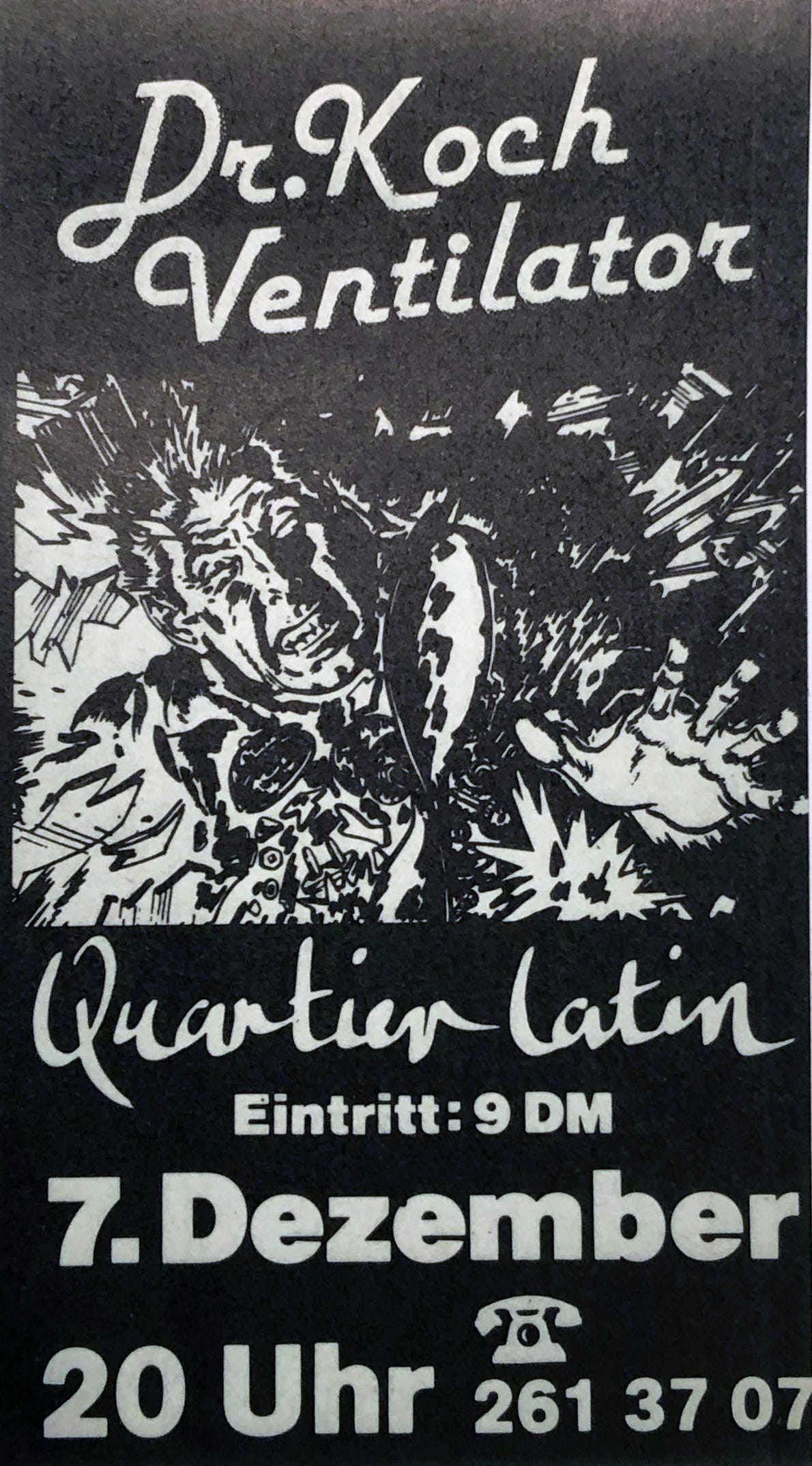 Eintrittskarte zum Dr. Koch-Konzert im Quartier Latin am 7. Dez. 1979