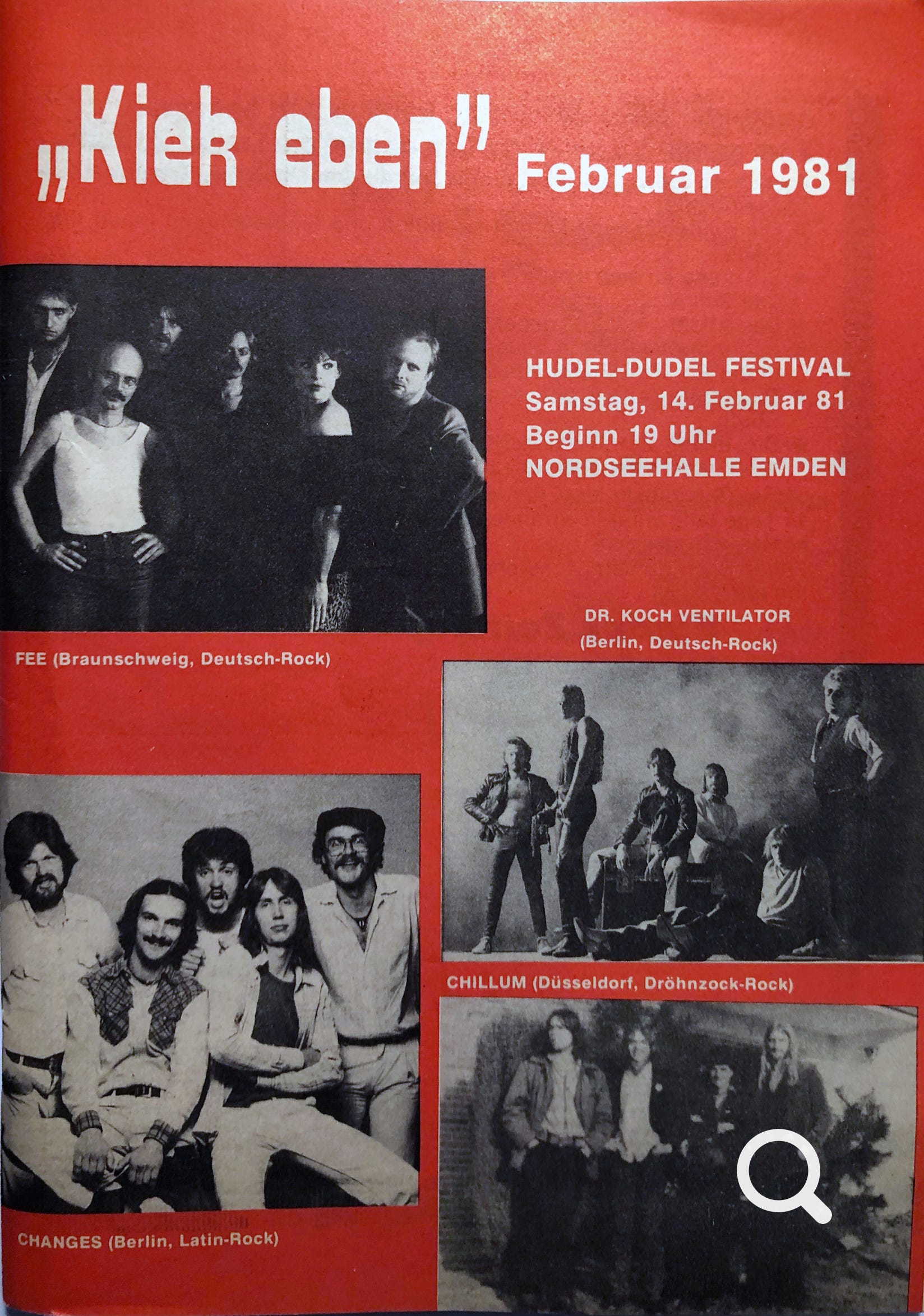 Plakat für das Hudel-Dudel Festival am 14. Feb. 1981 in der Nordseehalle Emden