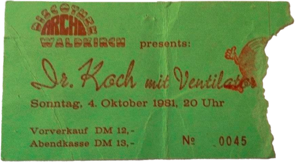 Eintrittskarte für unser Konzert in der Arche am 4. Oktober 1981